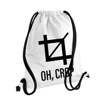 Oh Crop, Τσάντα πλάτης πουγκί GYMBAG λευκή, με τσέπη (40x48cm) & χονδρά κορδόνια