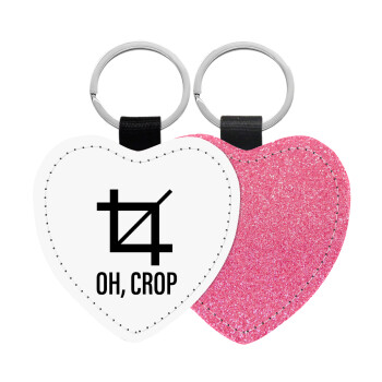 Oh Crop, Μπρελόκ PU δερμάτινο glitter καρδιά ΡΟΖ