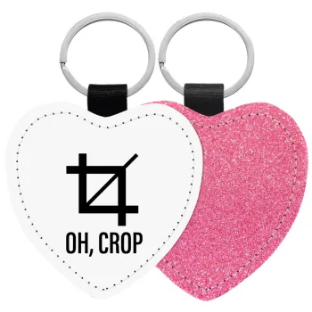 Oh Crop, Μπρελόκ PU δερμάτινο glitter καρδιά ΡΟΖ