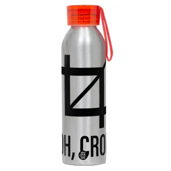 Oh Crop, Αλουμινένιο Αθλητικό Μπουκάλι 650ml – Ασημί με Κόκκινο Καπάκι και Λουράκι Σιλικόνης