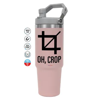 Oh Crop, Pink color, 890ml (30oz) stainless Steel Tumbler with Handle