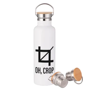 Oh Crop, Stainless steel White with wooden lid (bamboo), double wall, 750ml