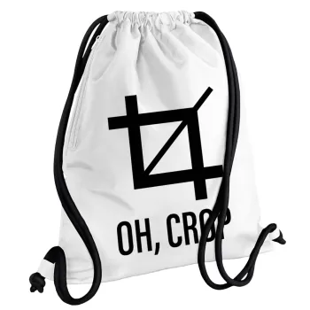 Oh Crop, Τσάντα πλάτης πουγκί GYMBAG λευκή, με τσέπη (40x48cm) & χονδρά κορδόνια