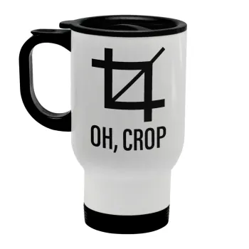 Oh Crop, Κούπα ταξιδιού ανοξείδωτη με καπάκι, διπλού τοιχώματος (θερμό) λευκή 450ml