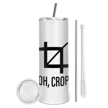 Oh Crop, Tumbler ποτήρι θερμό από ανοξείδωτο ατσάλι 600ml, με μεταλλικό καλαμάκι & βούρτσα καθαρισμού