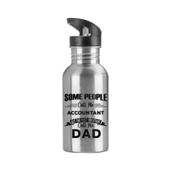 Some people call me accountant, Water bottle Silver with straw, stainless steel 600ml