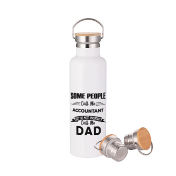 Some people call me accountant, Stainless steel White with wooden lid (bamboo), double wall, 750ml