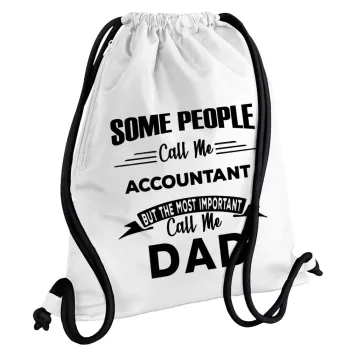 Some people call me accountant, Τσάντα πλάτης πουγκί GYMBAG λευκή, με τσέπη (40x48cm) & χονδρά κορδόνια