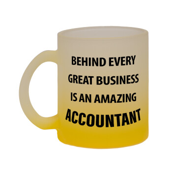 Behind every great business, Κούπα γυάλινη δίχρωμη με βάση το κίτρινο ματ, 330ml