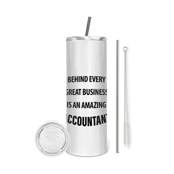 Behind every great business, Eco friendly stainless steel tumbler 600ml, with metal straw & cleaning brush