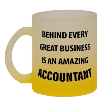 Behind every great business, Κούπα γυάλινη δίχρωμη με βάση το κίτρινο ματ, 330ml