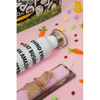 Behind every great business, Πασχαλινή Λαμπάδα με παγούρι μεταλλικό (620ml, stainless steel) & κερί αρωματικό πλακέ (30cm) (ΡΟΖ)