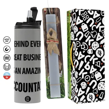 Behind every great business, Πασχαλινή Λαμπάδα με Travel Tumbler θερμό (600ml, BPA free) & κερί αρωματικό πλακέ (30cm) (ΓΚΡΙ)