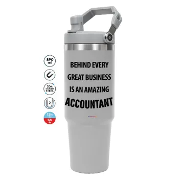 Behind every great business, GREY color, 890ml (30oz) stainless Steel Tumbler with Handle