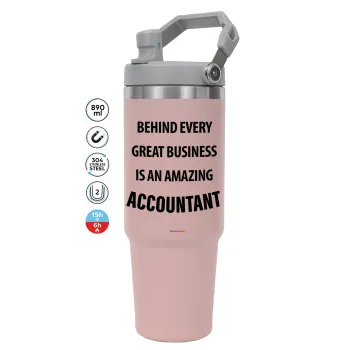 Behind every great business, Pink color, 890ml (30oz) stainless Steel Tumbler with Handle