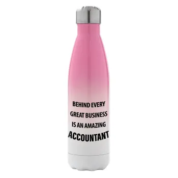 Behind every great business, Μεταλλικό παγούρι θερμός Ροζ/Λευκό (Stainless steel), διπλού τοιχώματος, 500ml