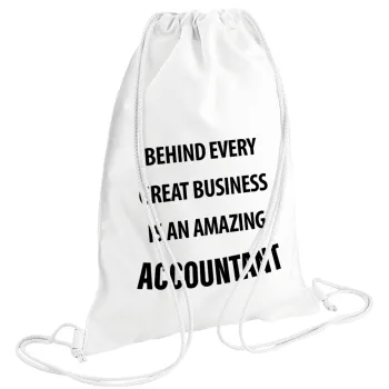Behind every great business, Τσάντα πλάτης πουγκί GYMBAG λευκή (28x40cm)