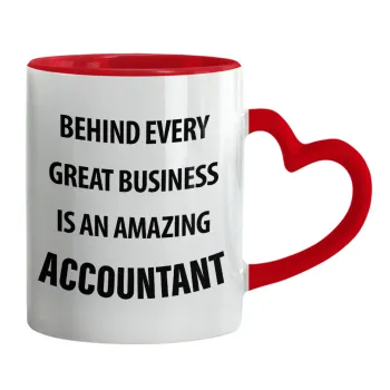 Behind every great business, Κούπα καρδιά χερούλι κόκκινη, κεραμική, 330ml