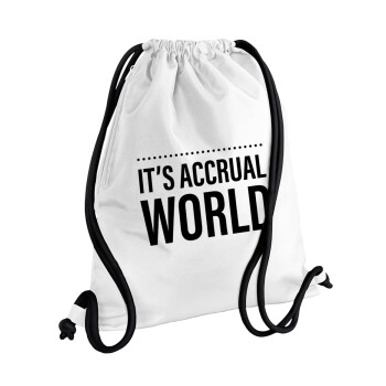 It's an accrual world, Τσάντα πλάτης πουγκί GYMBAG λευκή, με τσέπη (40x48cm) & χονδρά κορδόνια