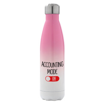 ACCOUNTANT MODE ON, Metal mug thermos Pink/White (Stainless steel), double wall, 500ml