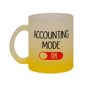 ACCOUNTANT MODE ON, Κούπα γυάλινη δίχρωμη με βάση το κίτρινο ματ, 330ml
