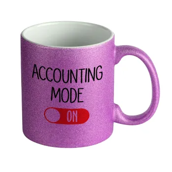ACCOUNTANT MODE ON, Κούπα Μωβ Glitter που γυαλίζει, κεραμική, 330ml