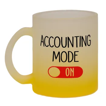 ACCOUNTANT MODE ON, Κούπα γυάλινη δίχρωμη με βάση το κίτρινο ματ, 330ml