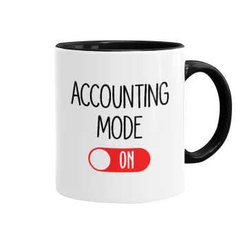 ACCOUNTANT MODE ON, Κούπα χρωματιστή μαύρη, κεραμική, 330ml
