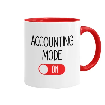 ACCOUNTANT MODE ON, Κούπα χρωματιστή κόκκινη, κεραμική, 330ml