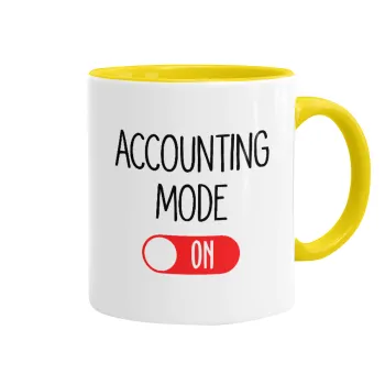 ACCOUNTANT MODE ON, Κούπα χρωματιστή κίτρινη, κεραμική, 330ml