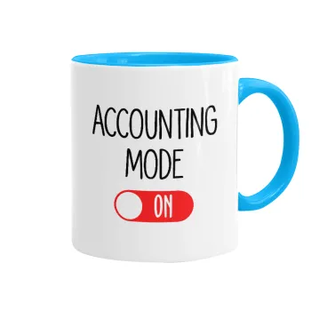 ACCOUNTANT MODE ON, Κούπα χρωματιστή γαλάζια, κεραμική, 330ml