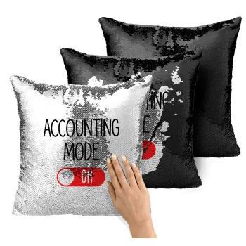 ACCOUNTANT MODE ON, Μαξιλάρι καναπέ Μαγικό Μαύρο με πούλιες 40x40cm περιέχεται το γέμισμα