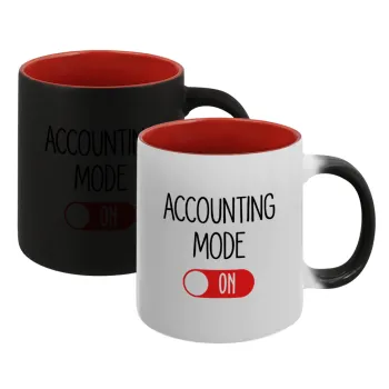 ACCOUNTANT MODE ON, Κούπα Μαγική εσωτερικό κόκκινο, κεραμική, 330ml που αλλάζει χρώμα με το ζεστό ρόφημα