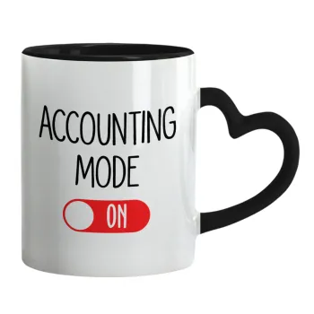 ACCOUNTANT MODE ON, Κούπα καρδιά χερούλι μαύρη, κεραμική, 330ml