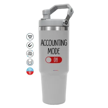 ACCOUNTANT MODE ON, GREY color, 890ml (30oz) stainless Steel Tumbler with Handle