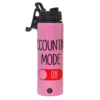 ACCOUNTANT MODE ON, Μεταλλικό παγούρι νερού με καπάκι ασφαλείας, αλουμινίου 850ml
