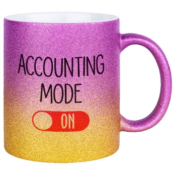 ACCOUNTANT MODE ON, Κούπα Χρυσή/Ροζ Glitter, κεραμική, 330ml