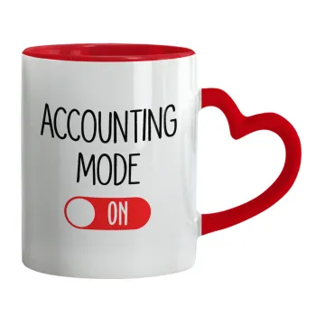 ACCOUNTANT MODE ON, Κούπα καρδιά χερούλι κόκκινη, κεραμική, 330ml