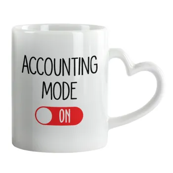 ACCOUNTANT MODE ON, Κούπα καρδιά χερούλι λευκή, κεραμική, 330ml