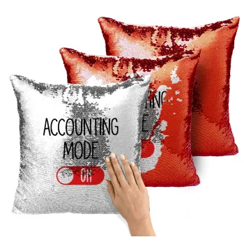 ACCOUNTANT MODE ON, Μαξιλάρι καναπέ Μαγικό Κόκκινο με πούλιες 40x40cm περιέχεται το γέμισμα