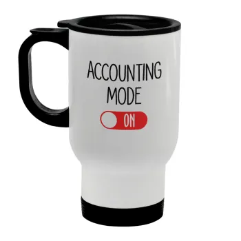 ACCOUNTANT MODE ON, Stainless steel travel mug with lid, double wall white 450ml