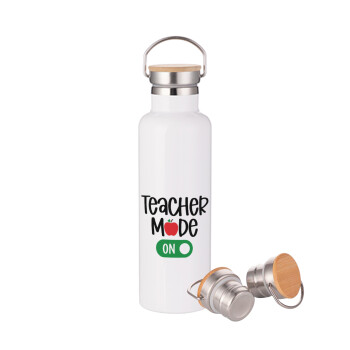 Teacher mode ON, Stainless steel White with wooden lid (bamboo), double wall, 750ml