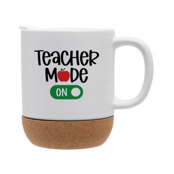Teacher mode ON, Κούπα, κεραμική με βάση φελού και καπάκι (ΜΑΤ), 330ml