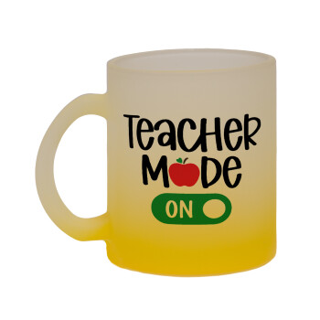 Teacher mode ON, Κούπα γυάλινη δίχρωμη με βάση το κίτρινο ματ, 330ml