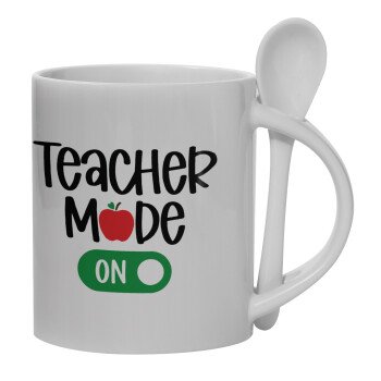 Teacher mode ON, Κούπα, κεραμική με κουταλάκι, 330ml (1 τεμάχιο)