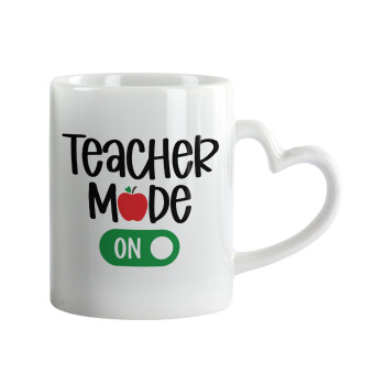 Teacher mode ON, Mug heart handle, ceramic, 330ml
