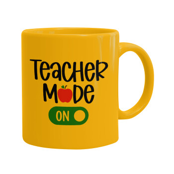 Teacher mode ON, Ceramic coffee mug yellow, 330ml (1pcs)