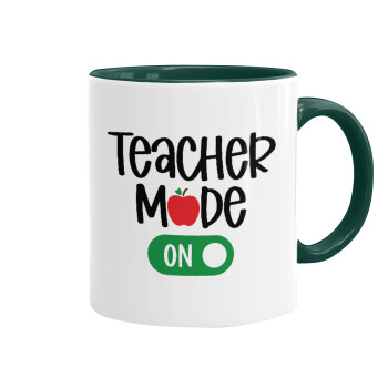 Teacher mode ON, Κούπα χρωματιστή πράσινη, κεραμική, 330ml
