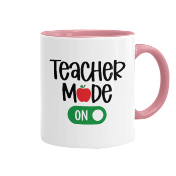 Teacher mode ON, Κούπα χρωματιστή ροζ, κεραμική, 330ml