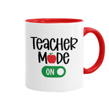 Teacher mode ON, Κούπα χρωματιστή κόκκινη, κεραμική, 330ml